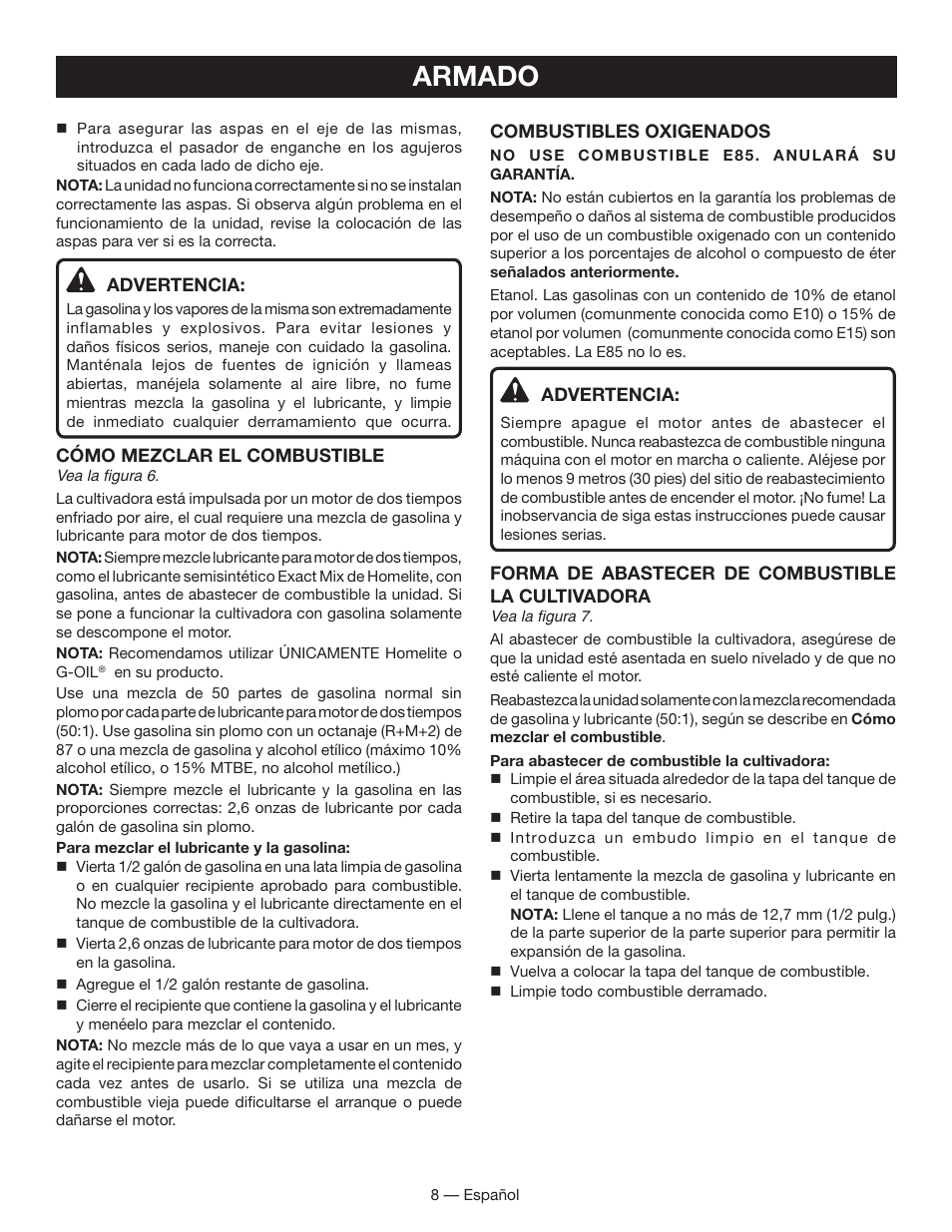 Armado | Homelite UT60526 User Manual | Page 38 / 48