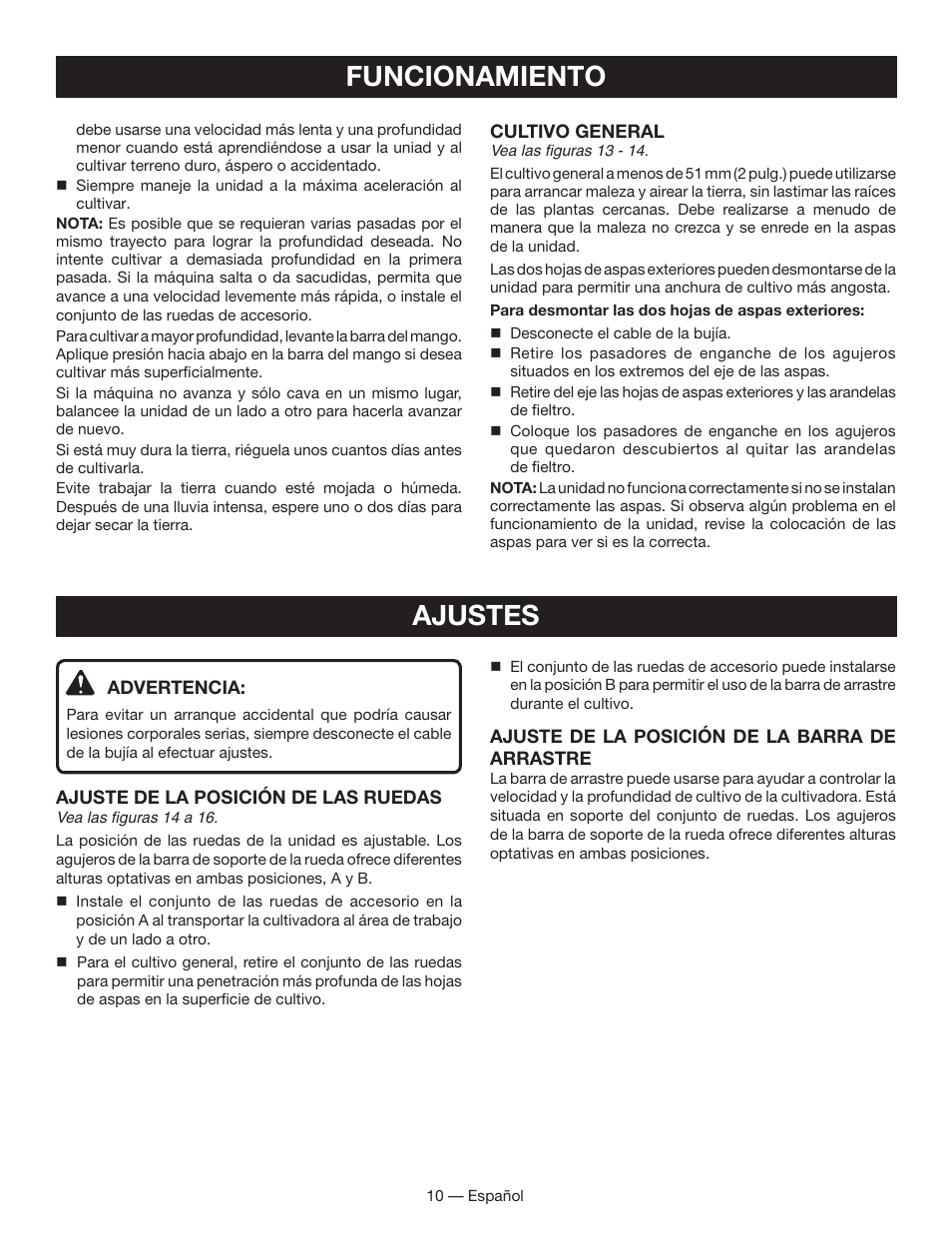 Funcionamiento, Ajustes | Homelite UT60526 User Manual | Page 40 / 48