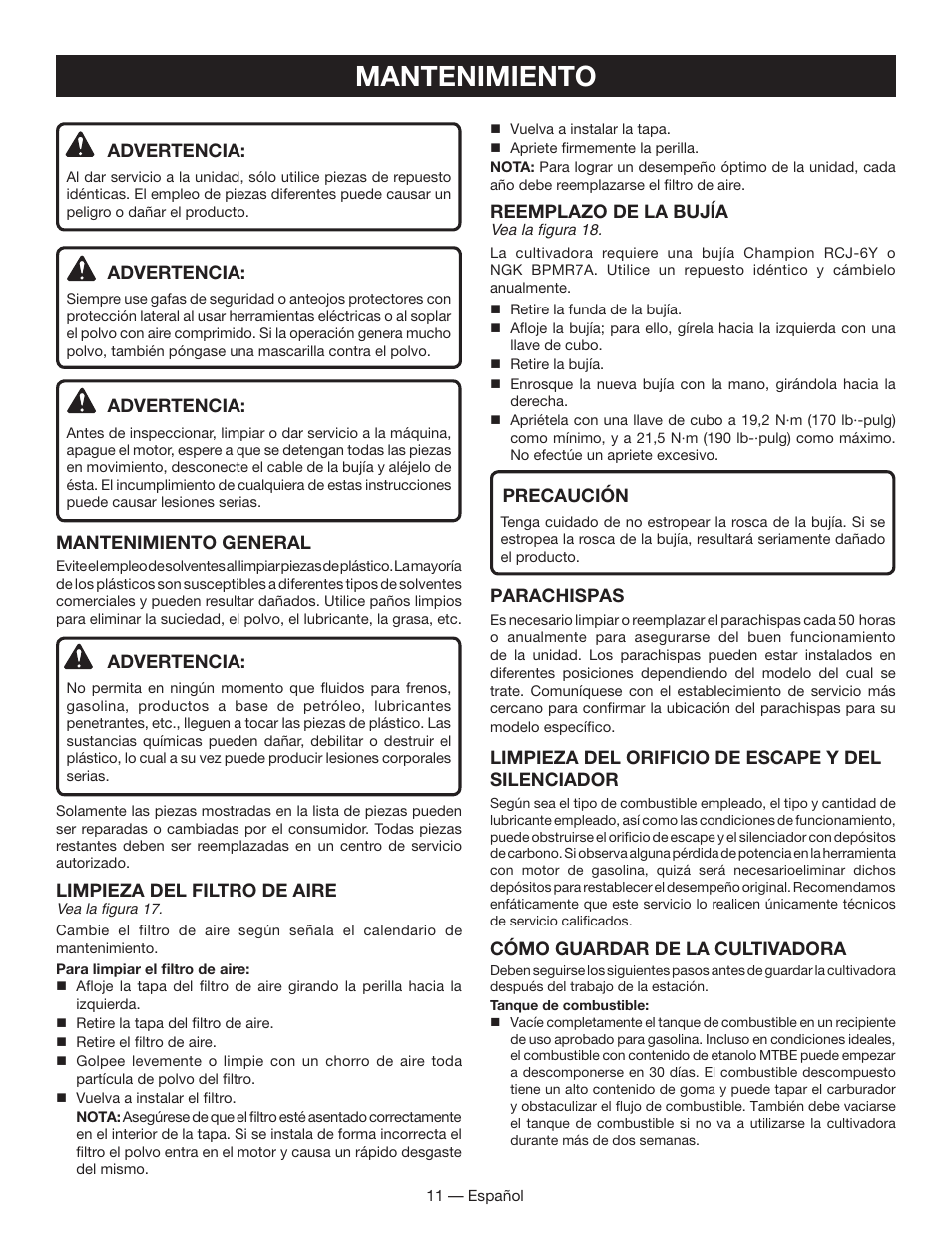 Mantenimiento | Homelite UT60526 User Manual | Page 41 / 48