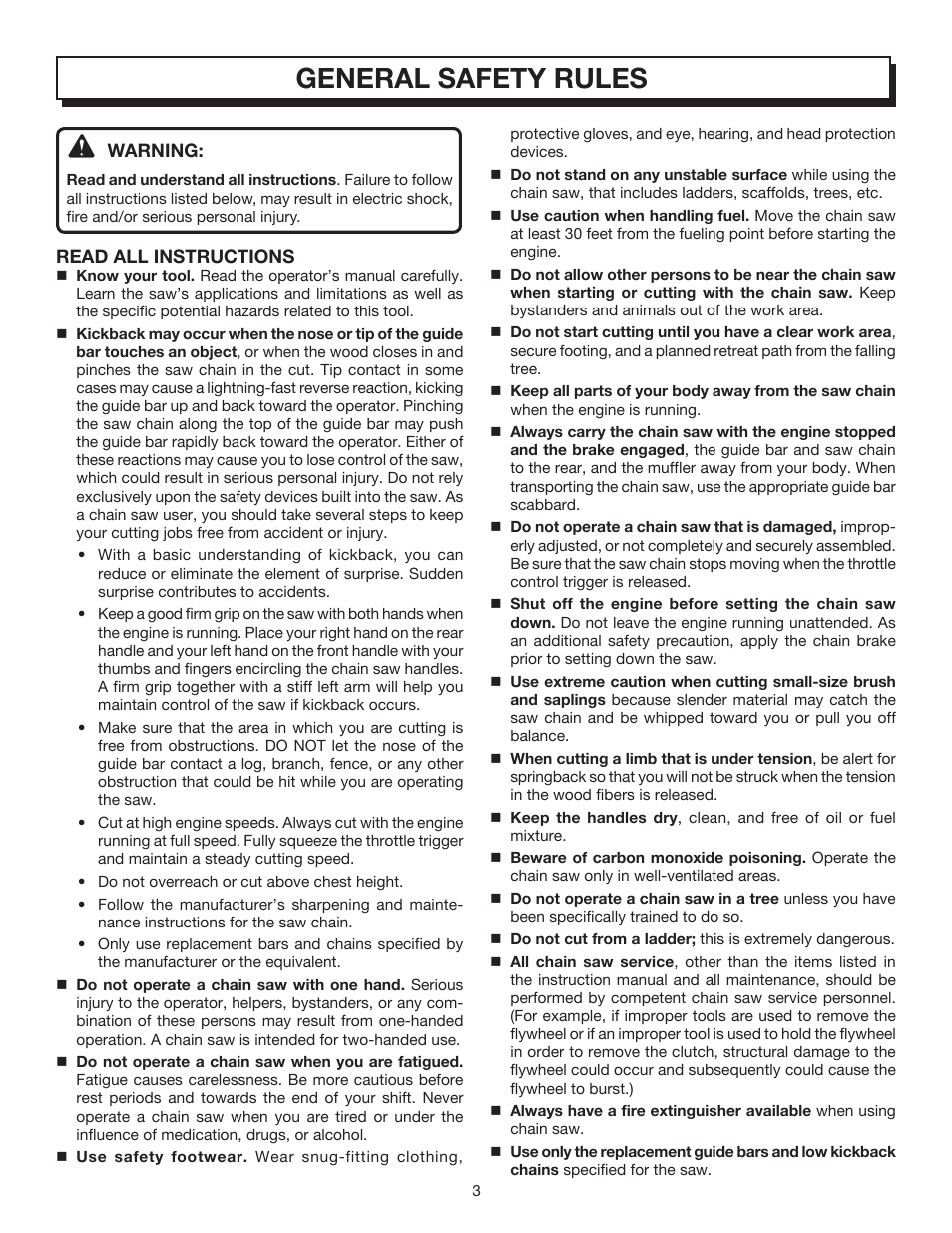 General safety rules | Homelite UT10032 User Manual | Page 3 / 38