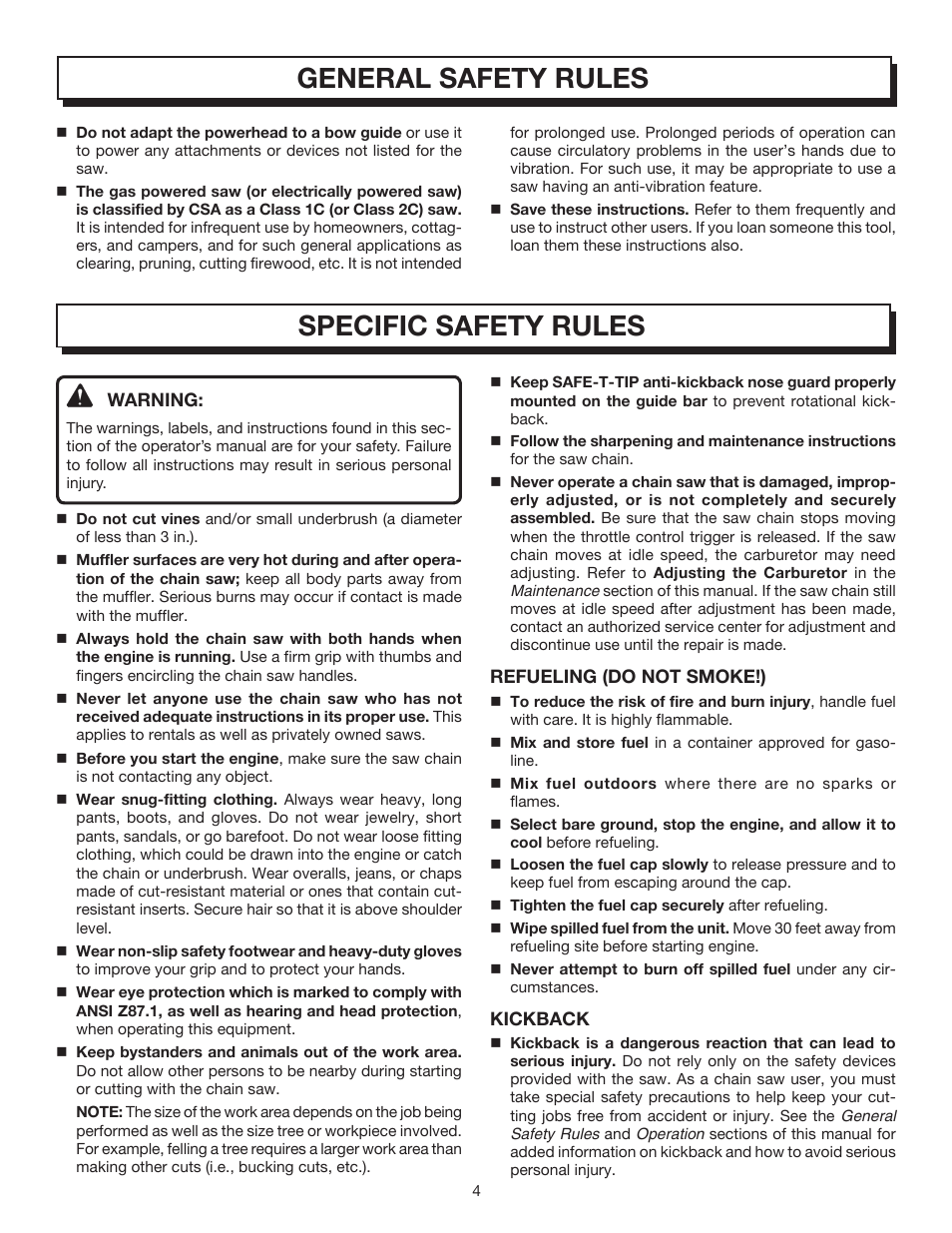 Specific safety rules, General safety rules | Homelite UT10032 User Manual | Page 4 / 38