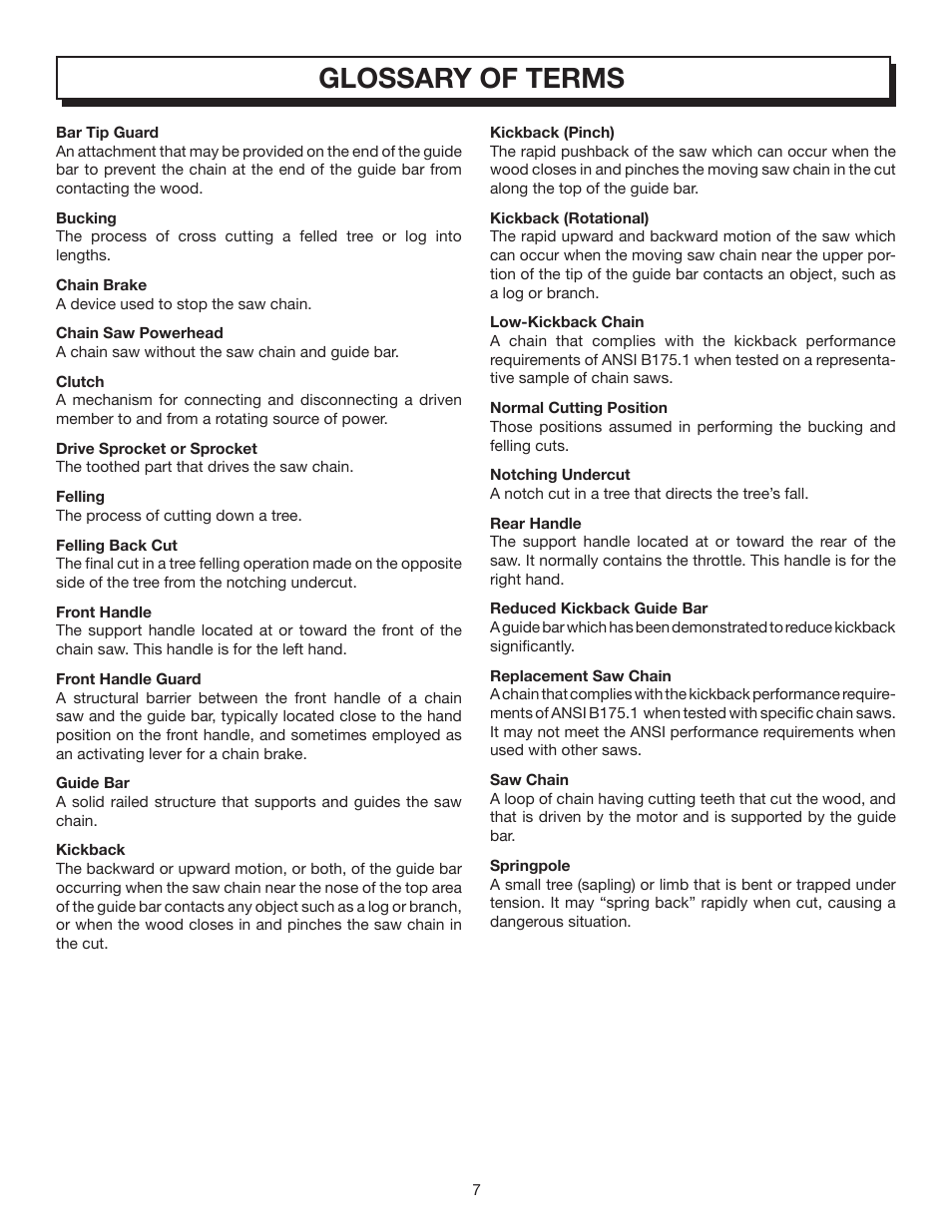 Glossary of terms | Homelite UT10032 User Manual | Page 7 / 38