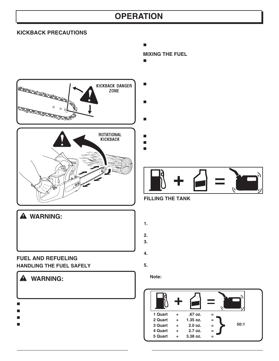 Operation, Warning, Fuel mix | Homelite UT10901B User Manual | Page 10 / 36