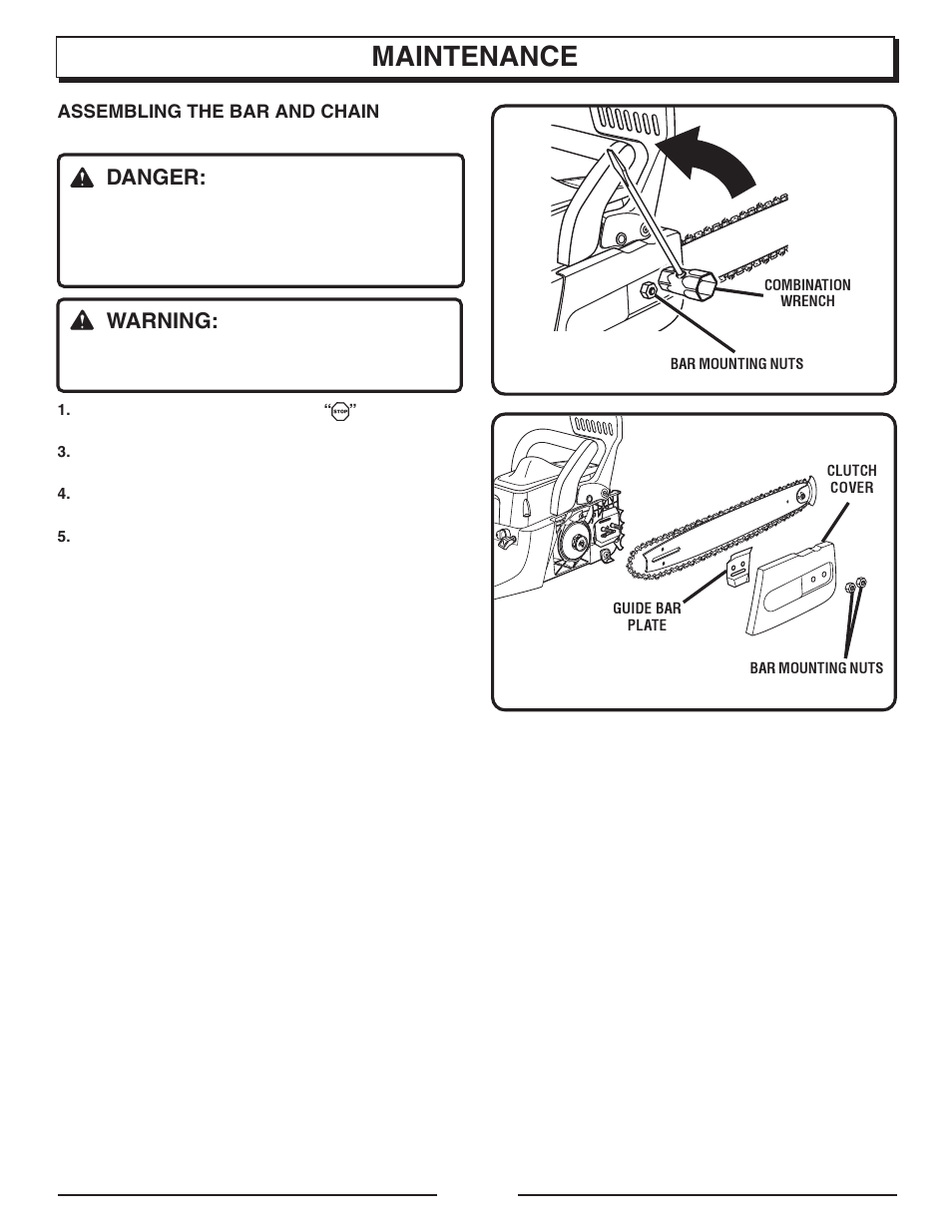 Maintenance, Danger, Warning | Homelite UT10901B User Manual | Page 22 / 36