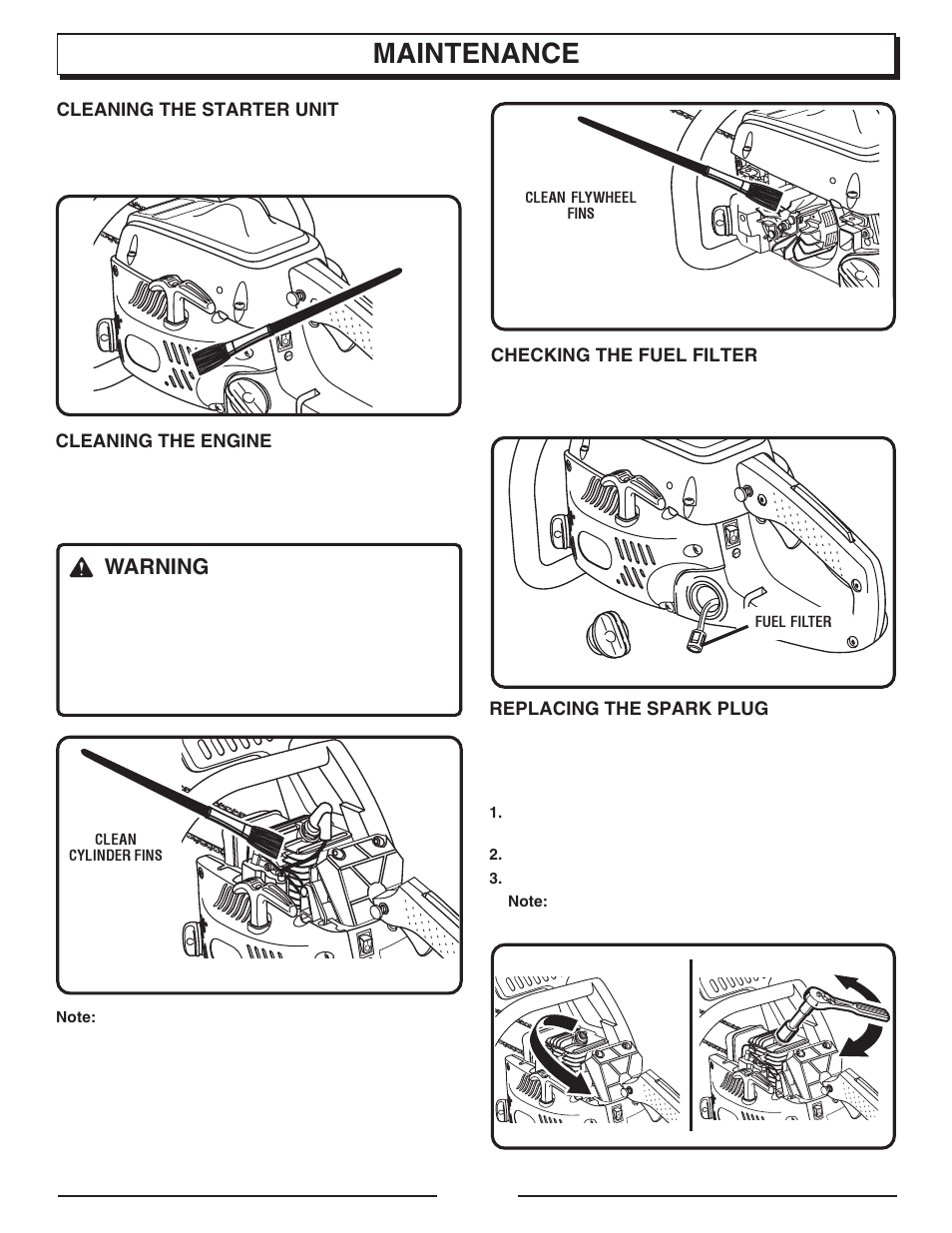 Maintenance, Warning | Homelite UT10901B User Manual | Page 31 / 36