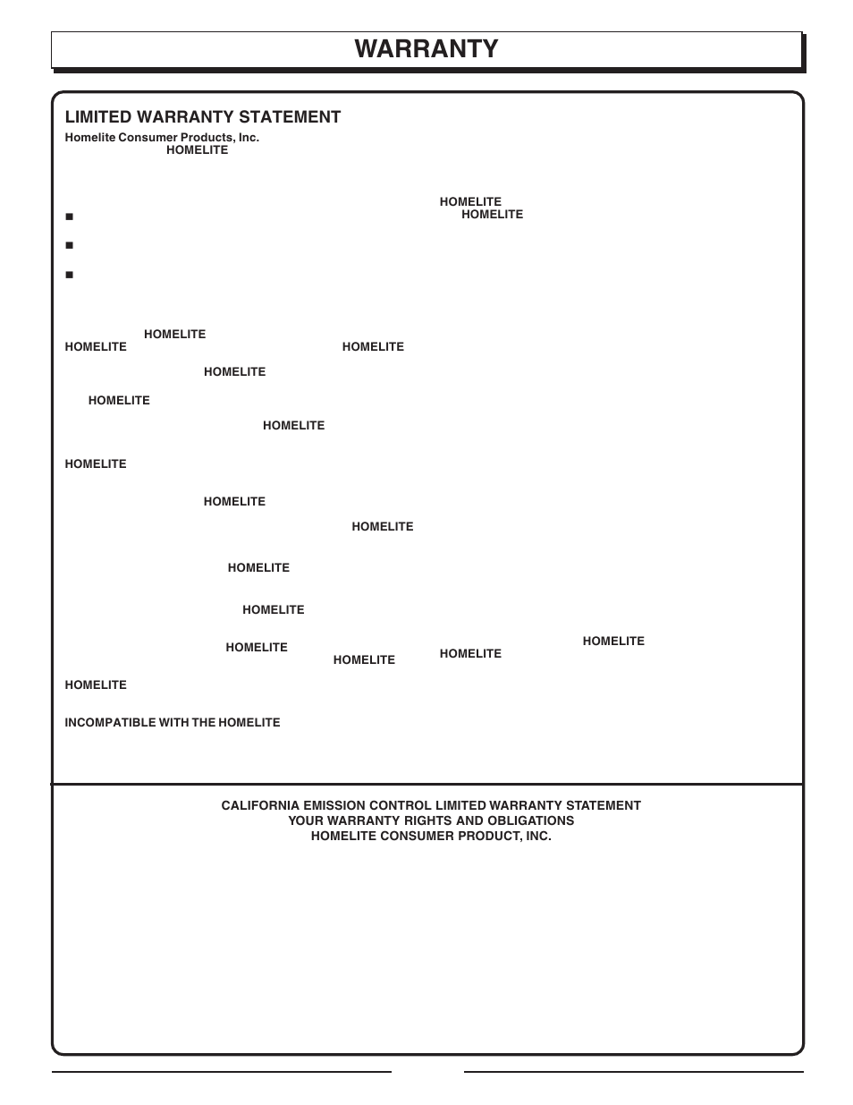 Warranty, Limited warranty statement | Homelite UT10901B User Manual | Page 35 / 36