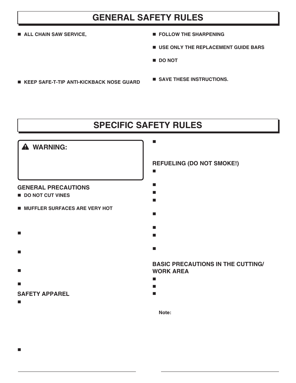 General safety rules specific safety rules, Warning | Homelite UT10901B User Manual | Page 4 / 36