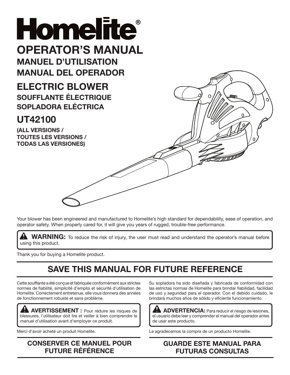 Homelite UT42100 User Manual | 30 pages