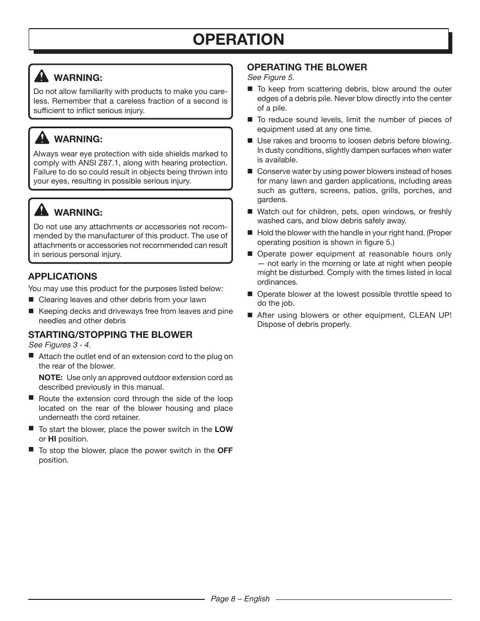 Operation | Homelite UT42100 User Manual | Page 10 / 30