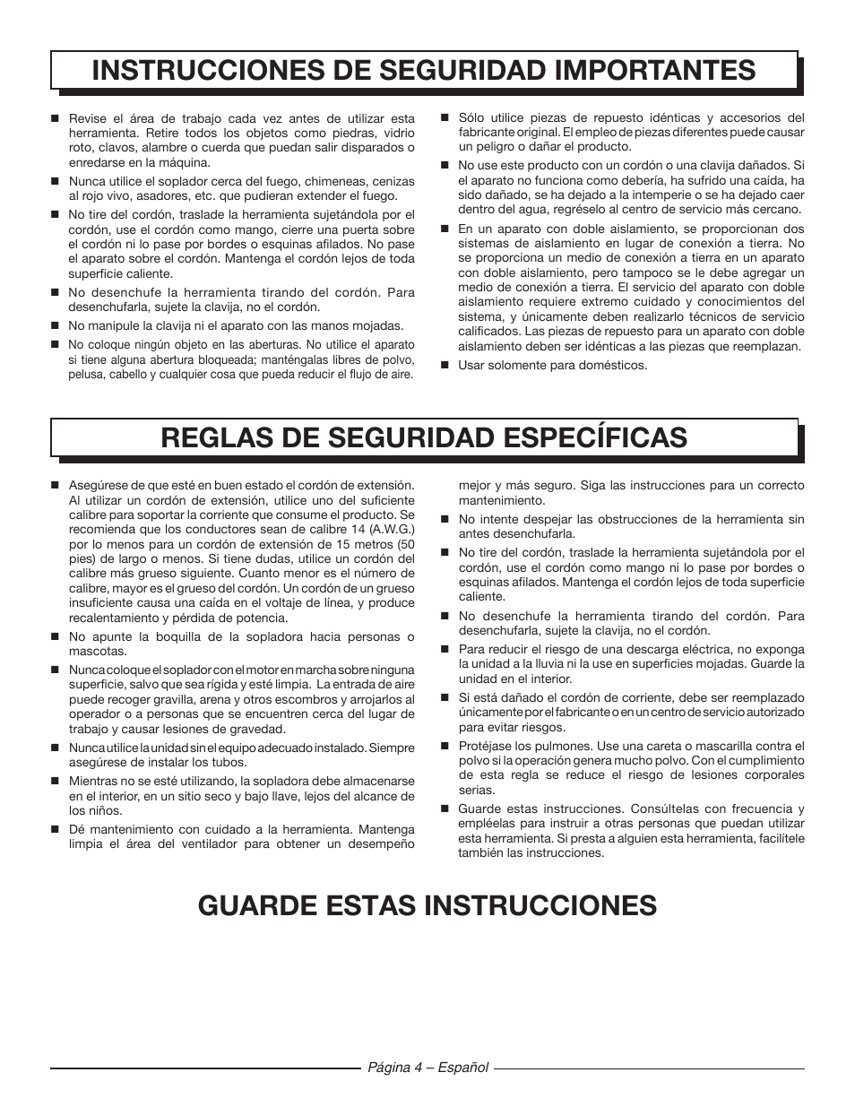 Guarde estas instrucciones | Homelite UT42100 User Manual | Page 22 / 30