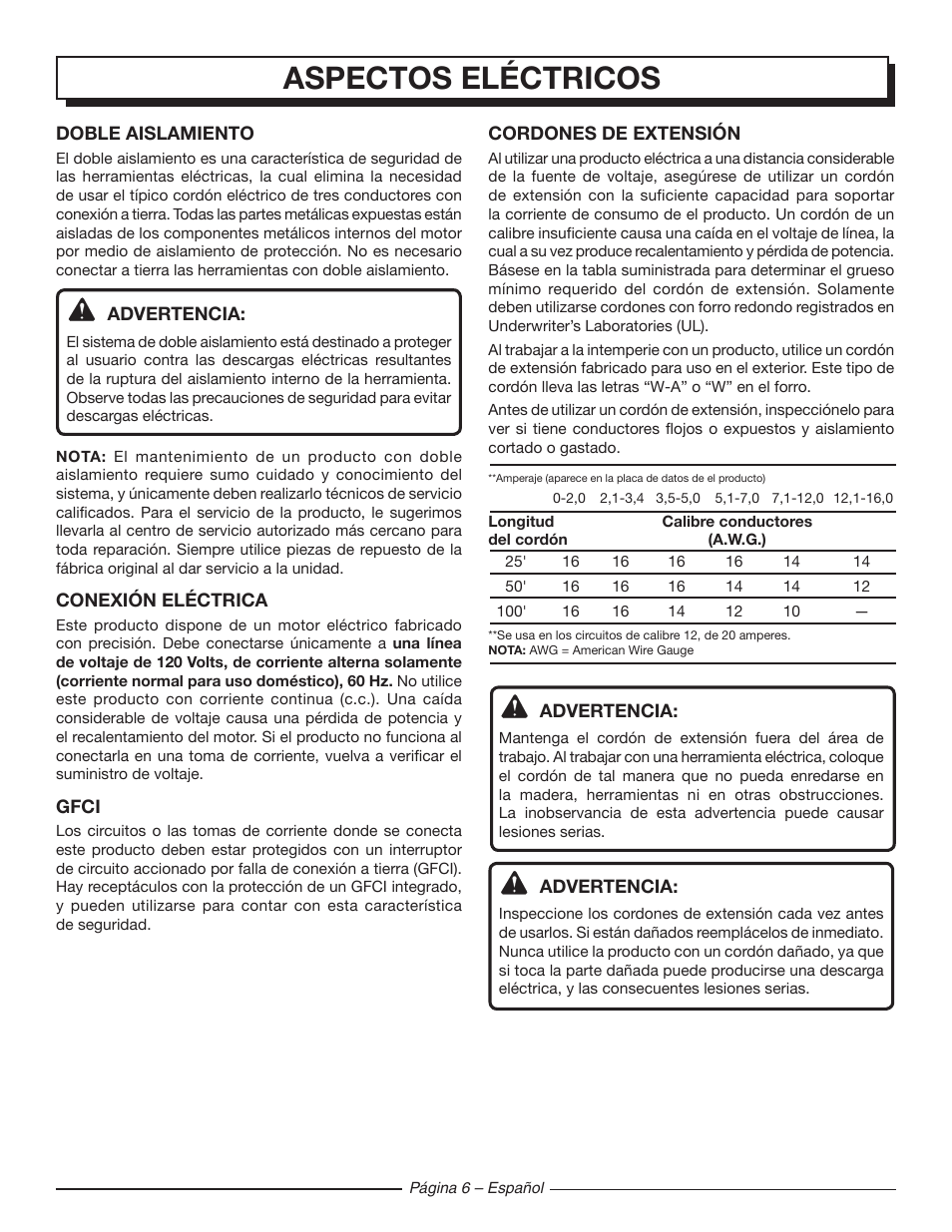 Aspectos eléctricos | Homelite UT42100 User Manual | Page 24 / 30