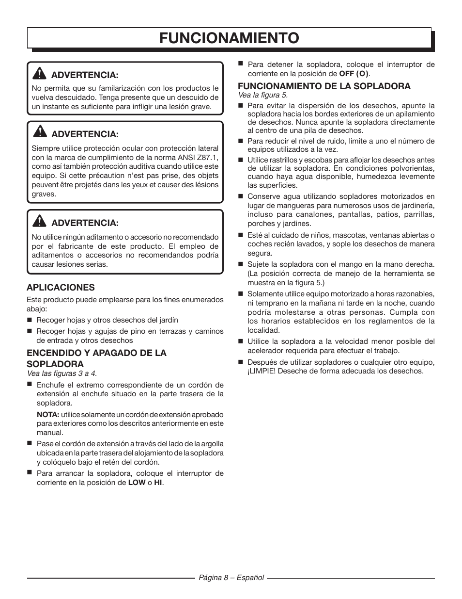 Funcionamiento | Homelite UT42100 User Manual | Page 26 / 30