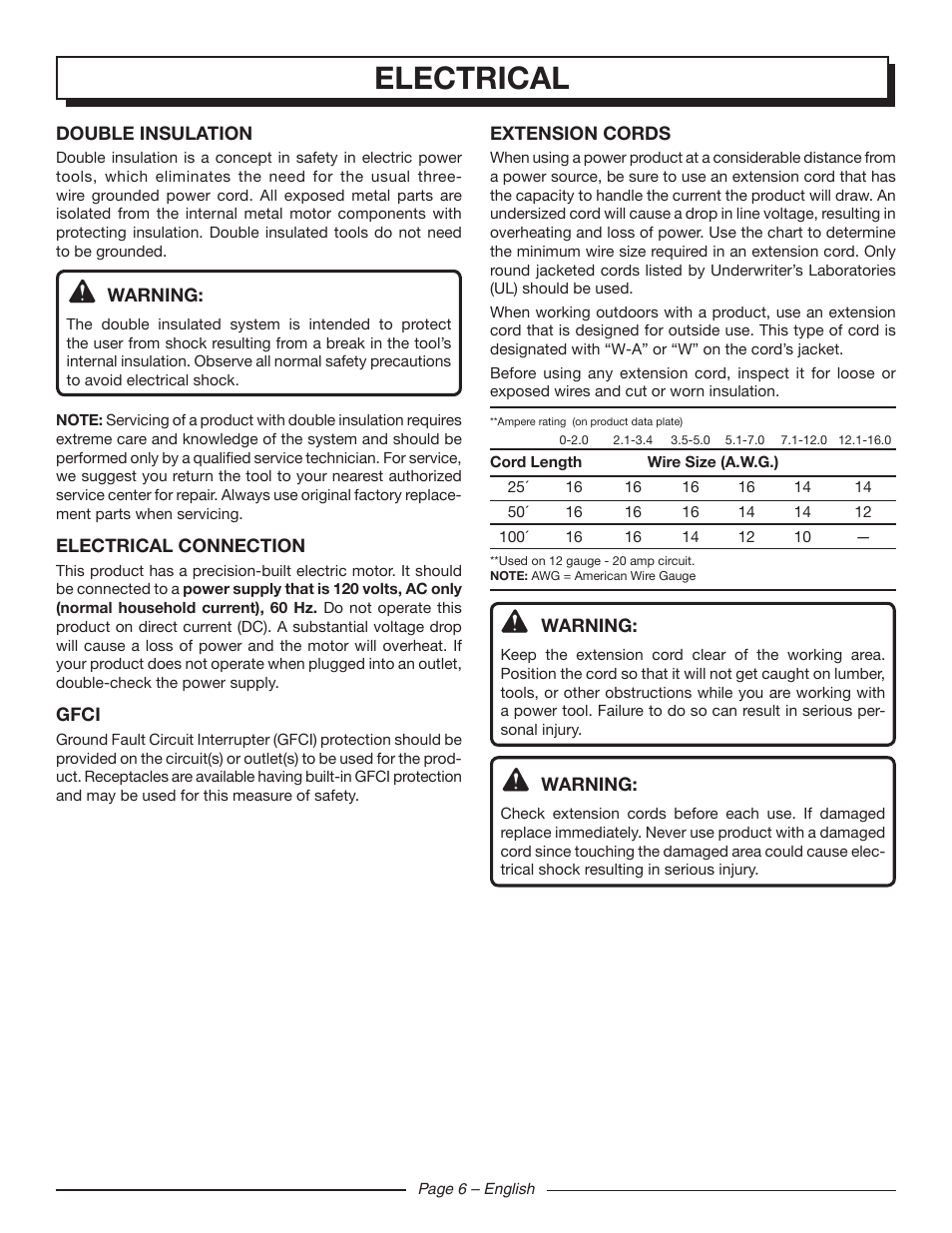 Electrical | Homelite UT42100 User Manual | Page 8 / 30