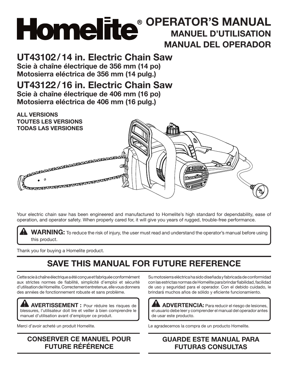 Homelite UT43122 User Manual | 88 pages