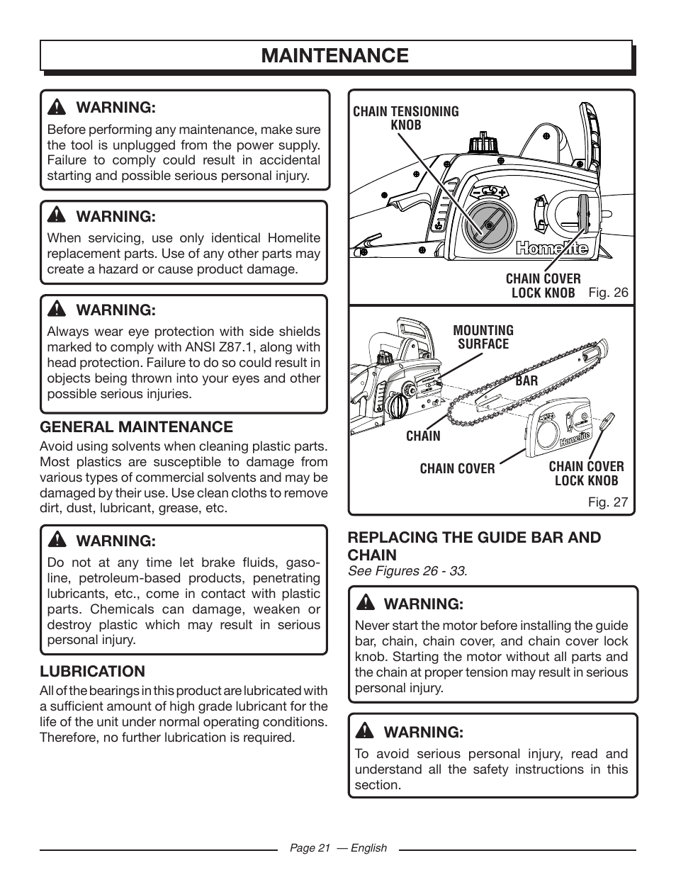 Maintenance | Homelite UT43122 User Manual | Page 21 / 88