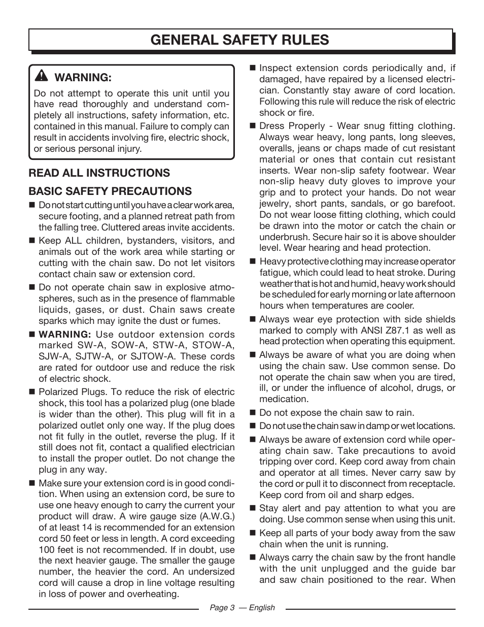 General safety rules | Homelite UT43122 User Manual | Page 3 / 88