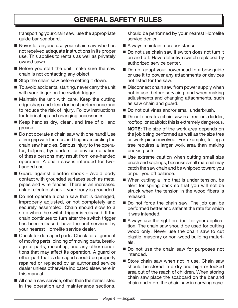 General safety rules | Homelite UT43122 User Manual | Page 4 / 88