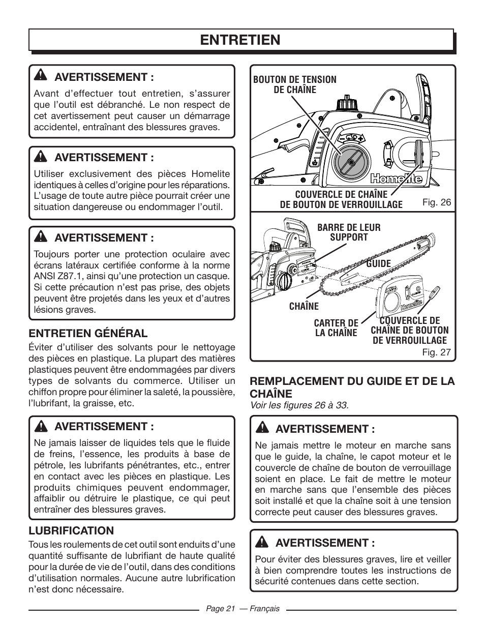 Entretien | Homelite UT43122 User Manual | Page 49 / 88