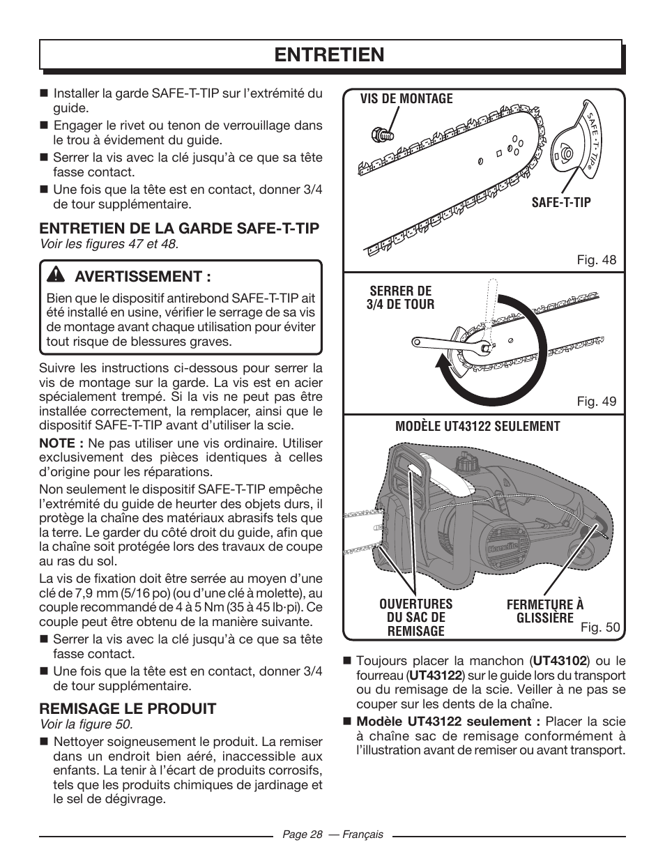 Entretien | Homelite UT43122 User Manual | Page 56 / 88