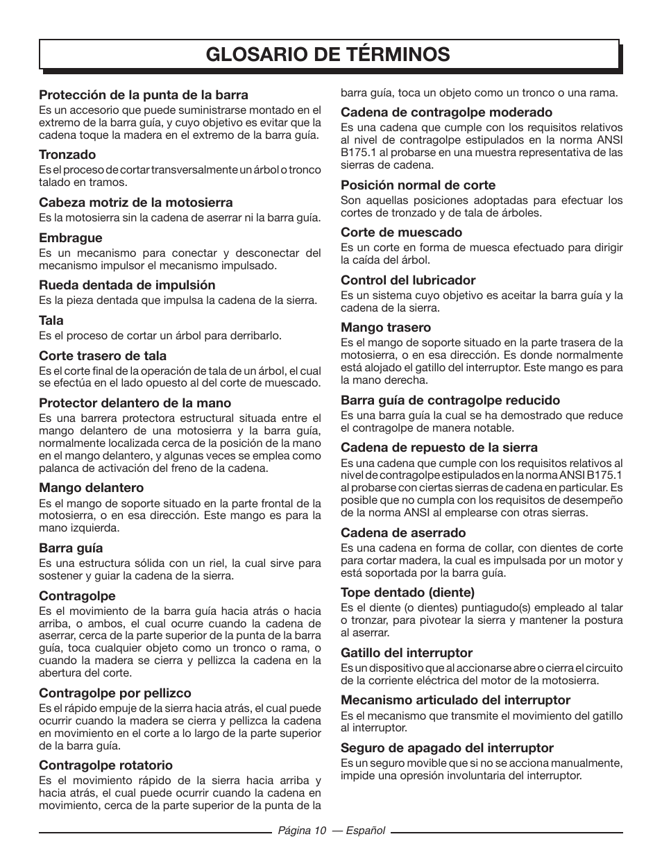 Glosario de términos | Homelite UT43122 User Manual | Page 66 / 88