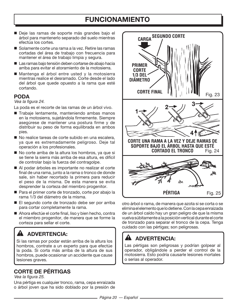 Funcionamiento, Poda, Advertencia | Corte de pértigas | Homelite UT43122 User Manual | Page 76 / 88