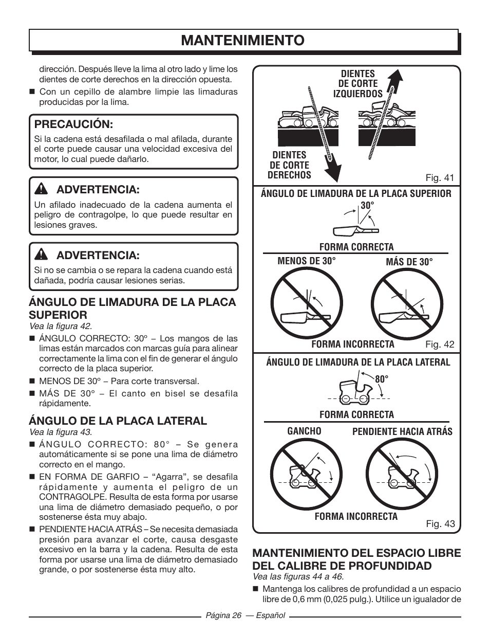 Mantenimiento | Homelite UT43122 User Manual | Page 82 / 88