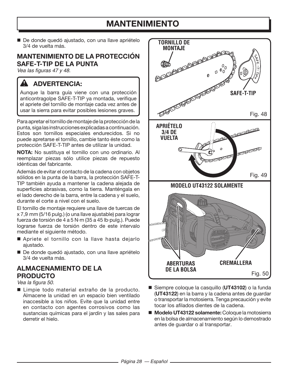 Mantenimiento | Homelite UT43122 User Manual | Page 84 / 88