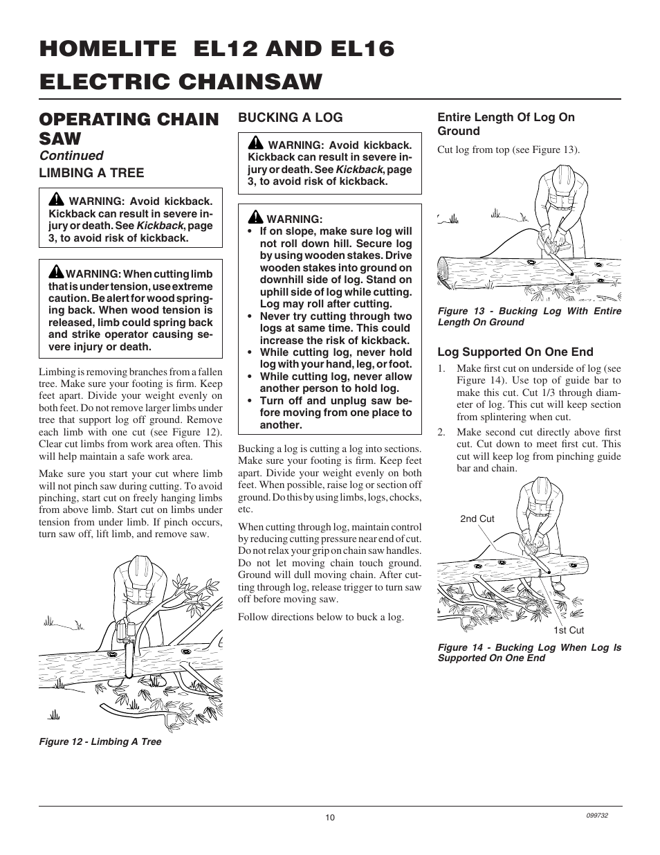 Electric chainsaw homelite el12 and el16, Operating chain saw | Homelite EL16 User Manual | Page 10 / 16