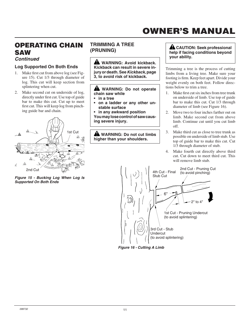 Owner’s manual, Operating chain saw, Continued | Homelite EL16 User Manual | Page 11 / 16