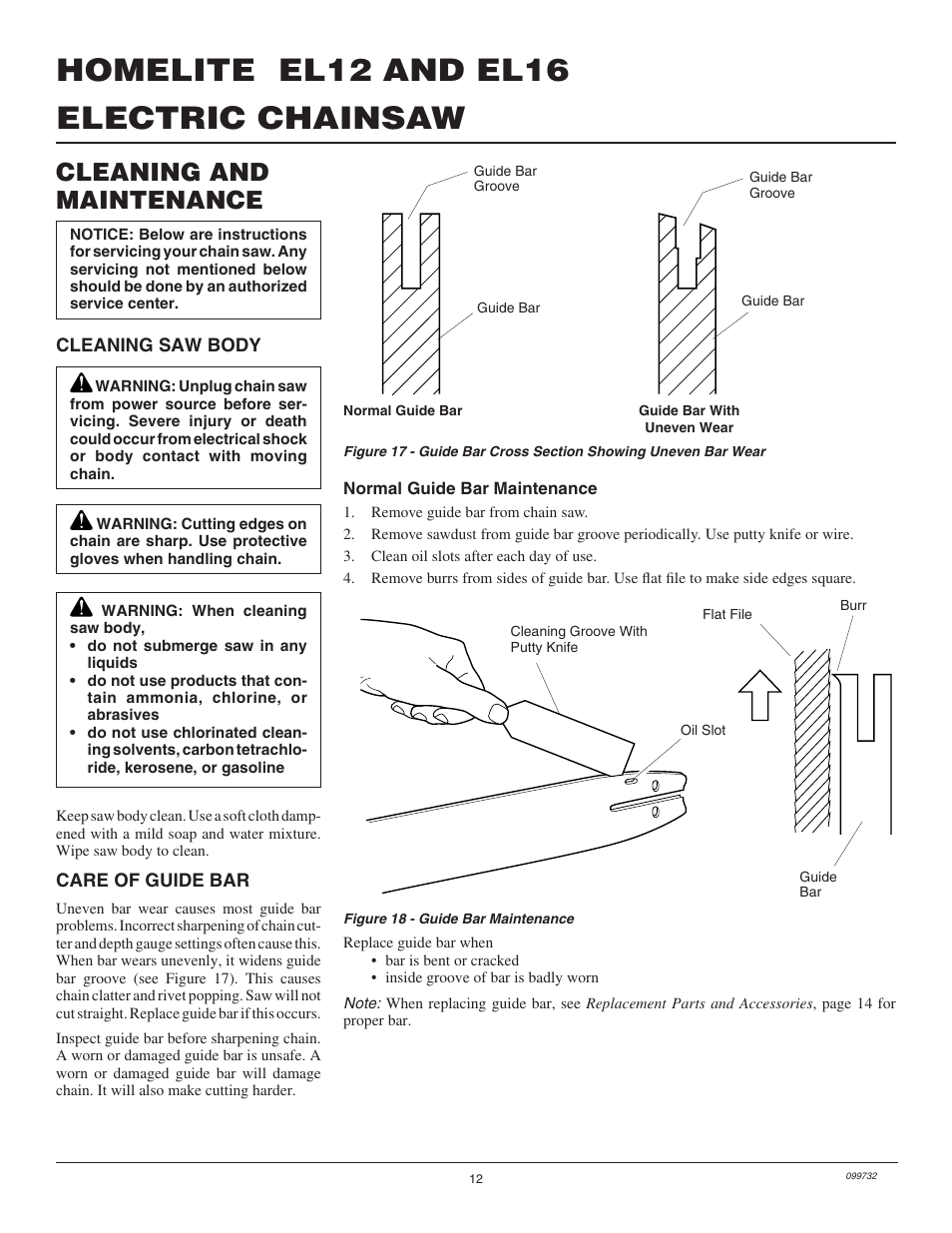 Electric chainsaw homelite el12 and el16, Cleaning and maintenance | Homelite EL16 User Manual | Page 12 / 16