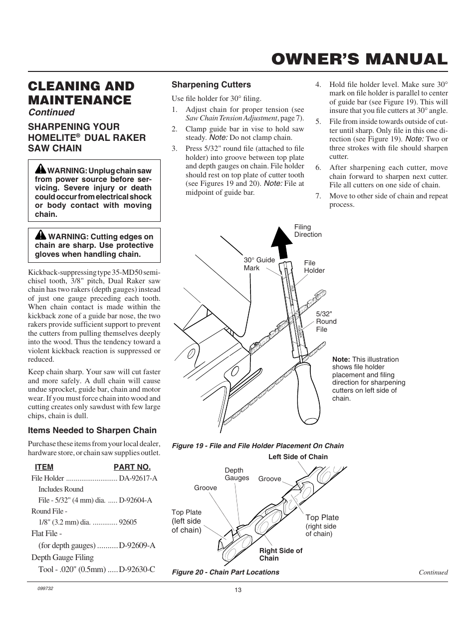 Owner’s manual, Cleaning and maintenance, Continued | Homelite EL16 User Manual | Page 13 / 16