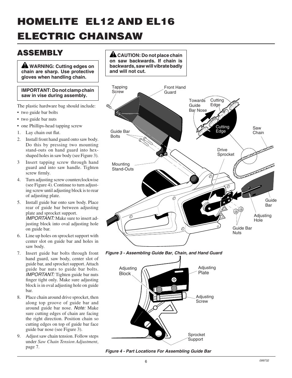 Electric chainsaw homelite el12 and el16, Assembly | Homelite EL16 User Manual | Page 6 / 16