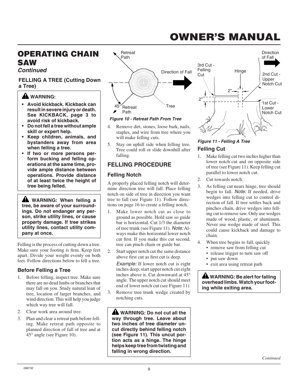 Owner’s manual, Operating chain saw, Continued | Homelite EL16 User Manual | Page 9 / 16