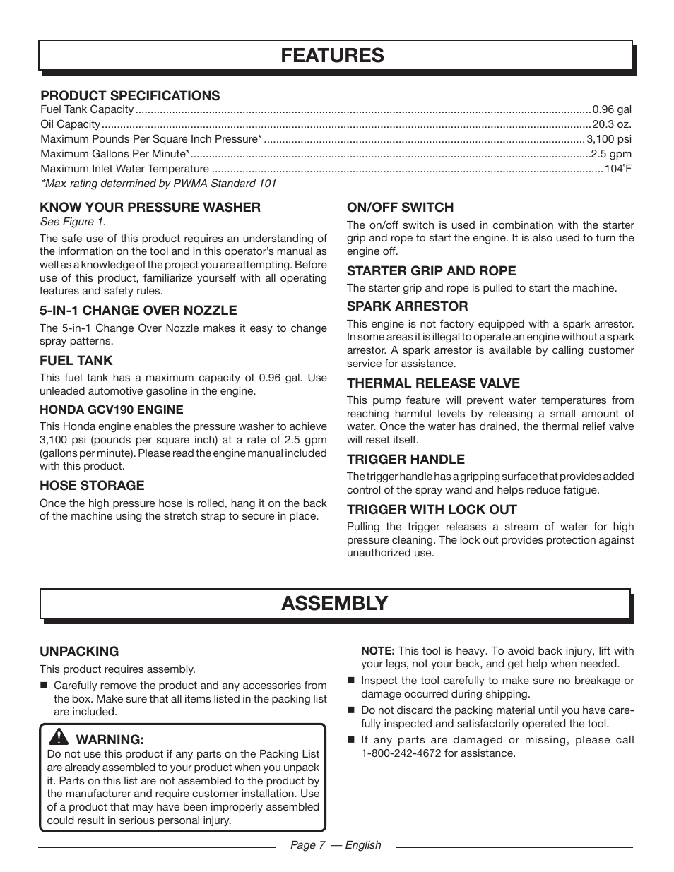 Features, Assembly | Homelite UT80432 User Manual | Page 11 / 52