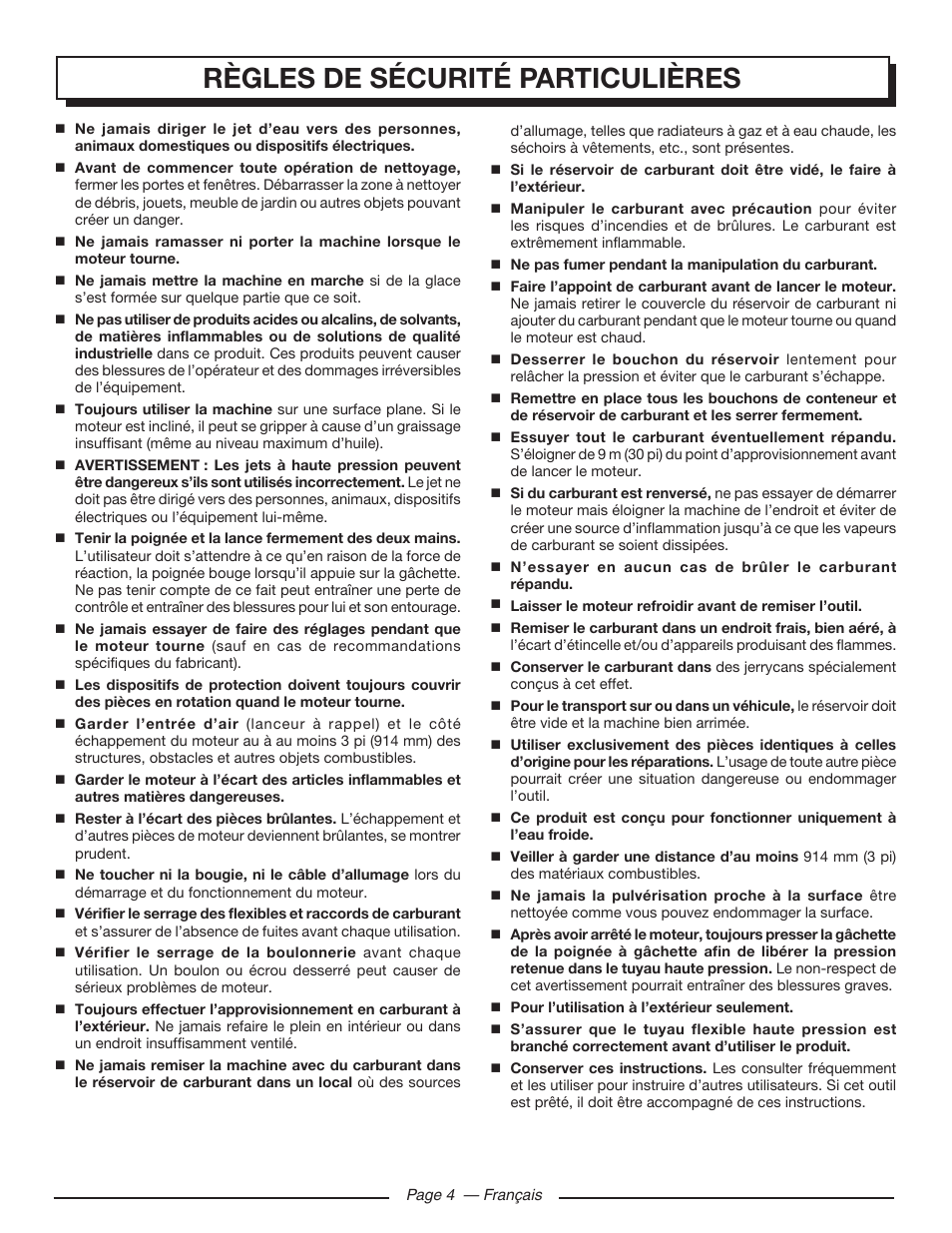 Règles de sécurité particulières | Homelite UT80432 User Manual | Page 23 / 52