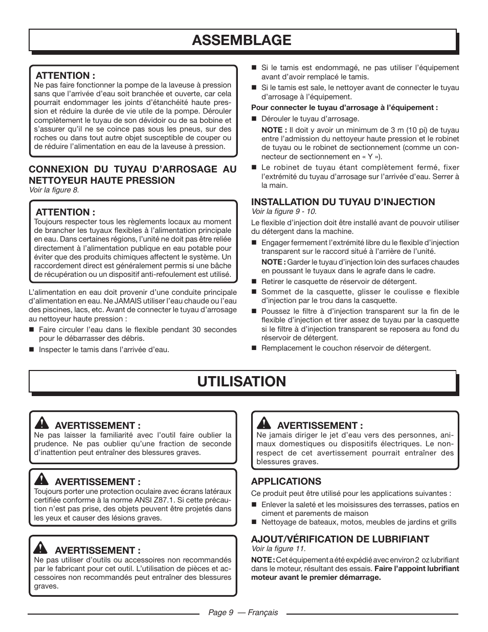 Assemblage, Utilisation | Homelite UT80432 User Manual | Page 28 / 52
