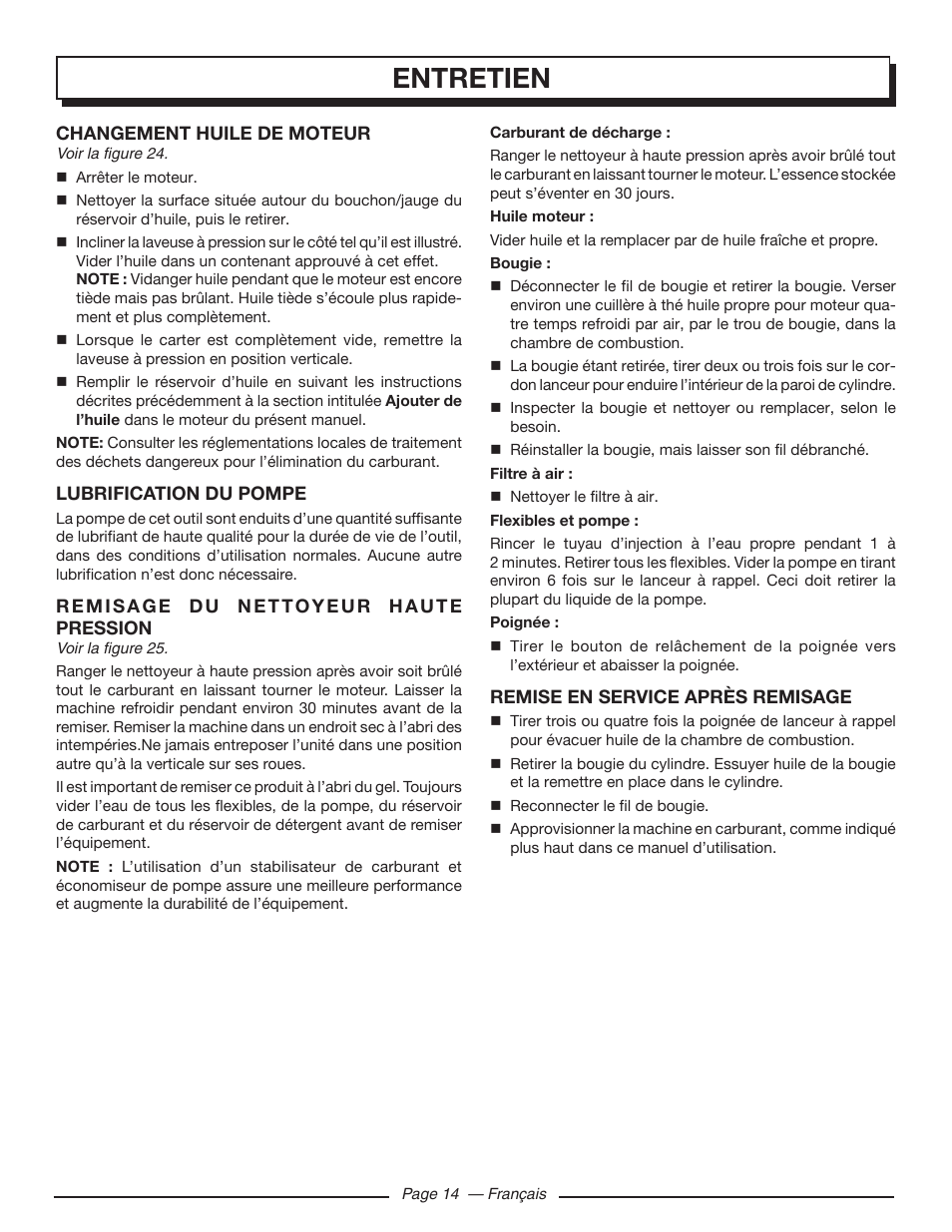 Entretien | Homelite UT80432 User Manual | Page 33 / 52