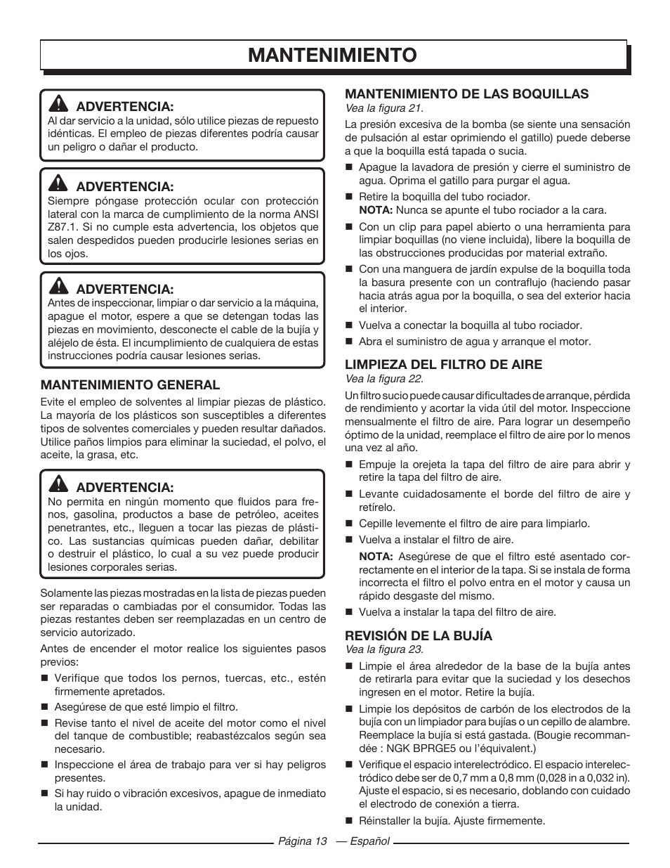 Mantenimiento | Homelite UT80432 User Manual | Page 47 / 52