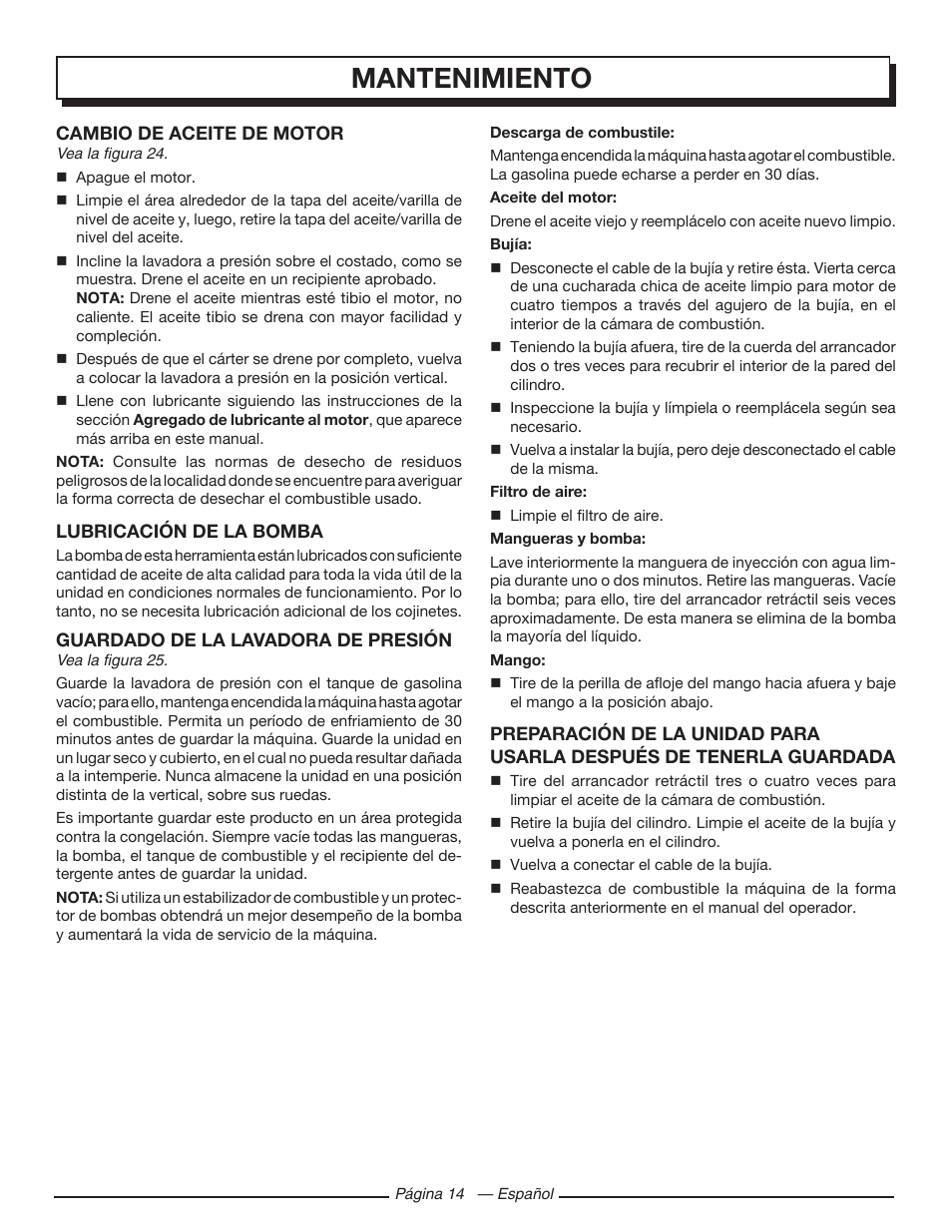 Mantenimiento | Homelite UT80432 User Manual | Page 48 / 52