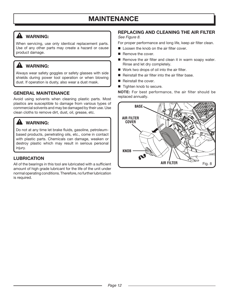 Maintenance | Homelite YARD BROOM II UT08514 User Manual | Page 12 / 18