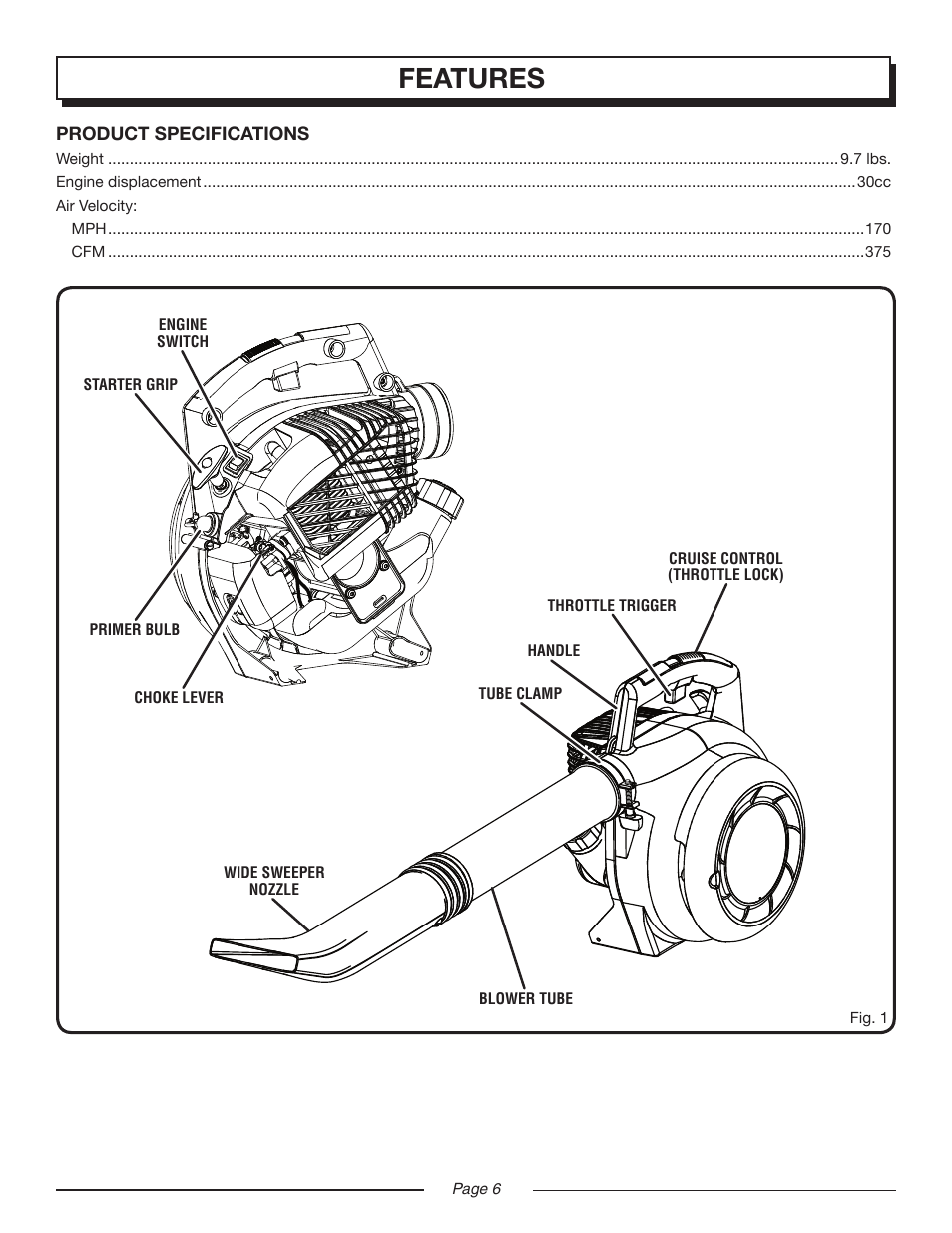 Features | Homelite YARD BROOM II UT08514 User Manual | Page 6 / 18