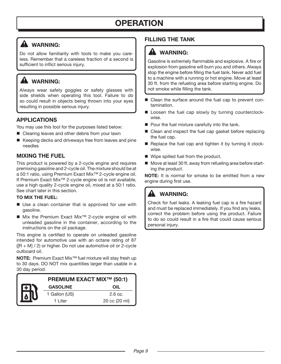 Operation | Homelite YARD BROOM II UT08514 User Manual | Page 9 / 18