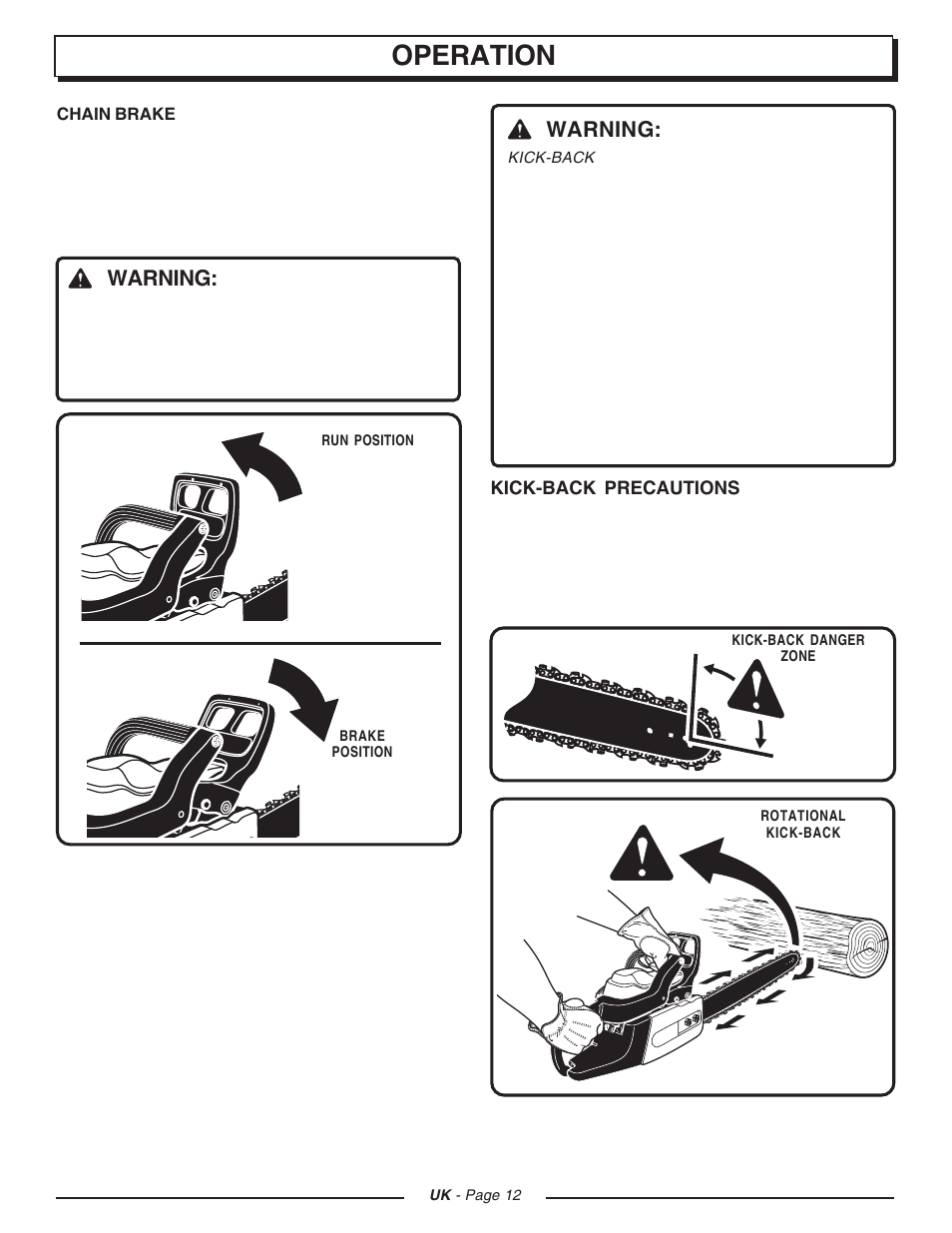 Operation, Warning | Homelite CSP3816 User Manual | Page 12 / 40