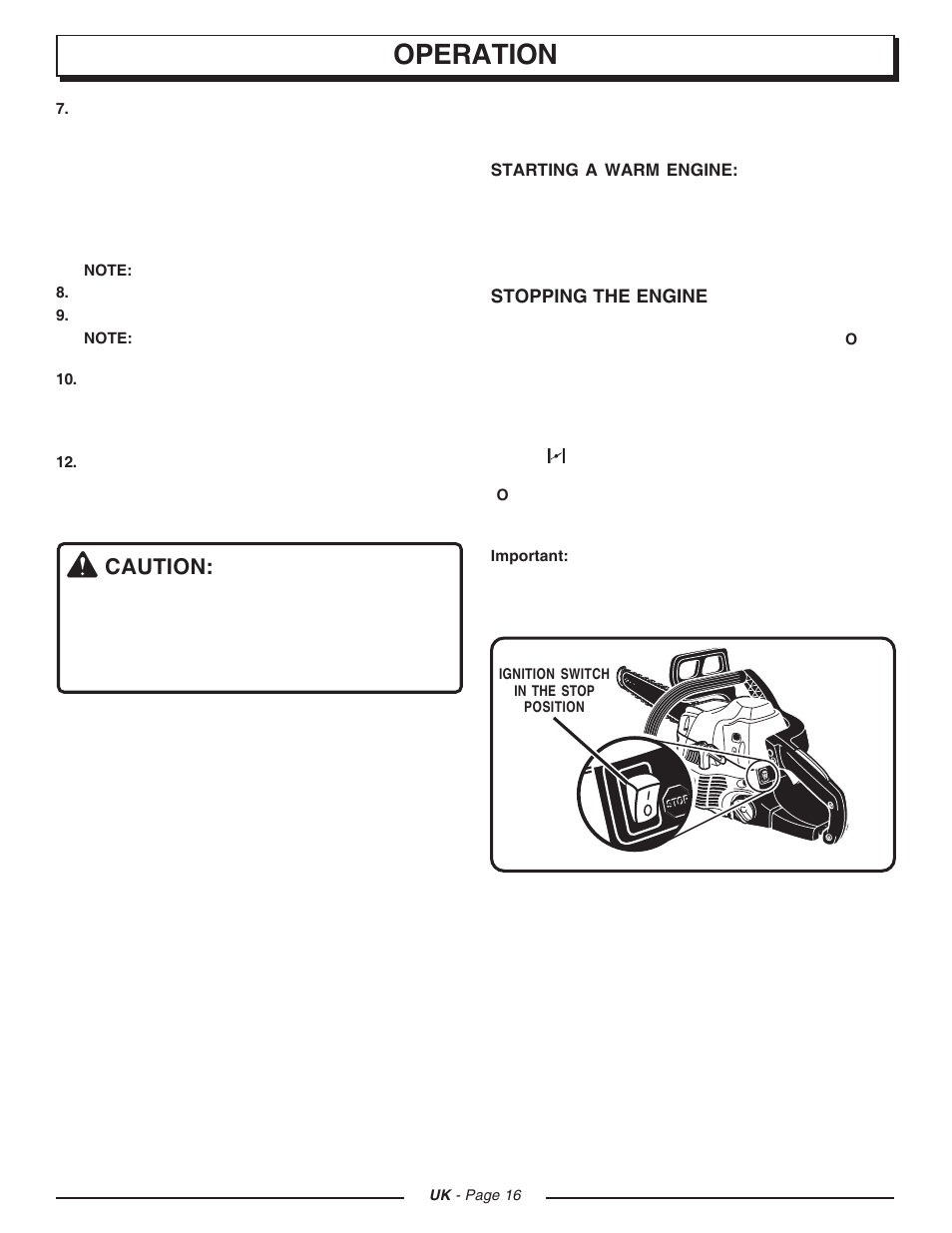 Operation, Caution | Homelite CSP3816 User Manual | Page 16 / 40