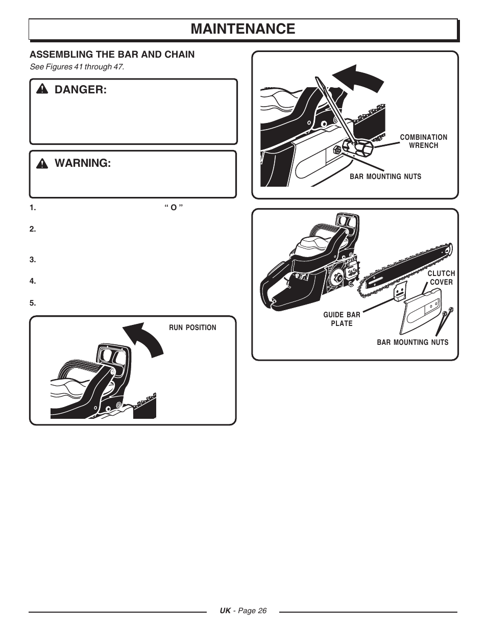 Maintenance, Danger, Warning | Homelite CSP3816 User Manual | Page 26 / 40