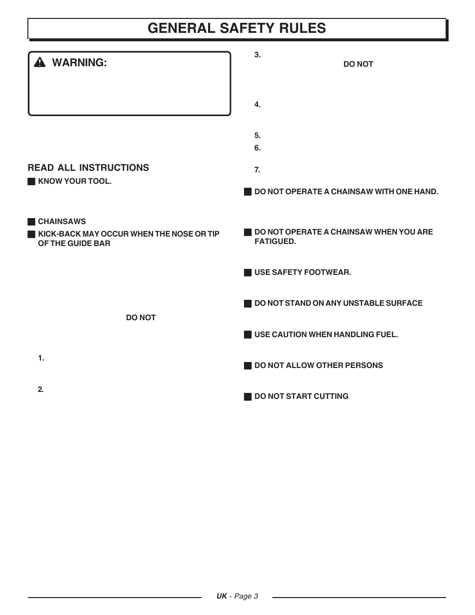 General safety rules, Warning | Homelite CSP3816 User Manual | Page 3 / 40