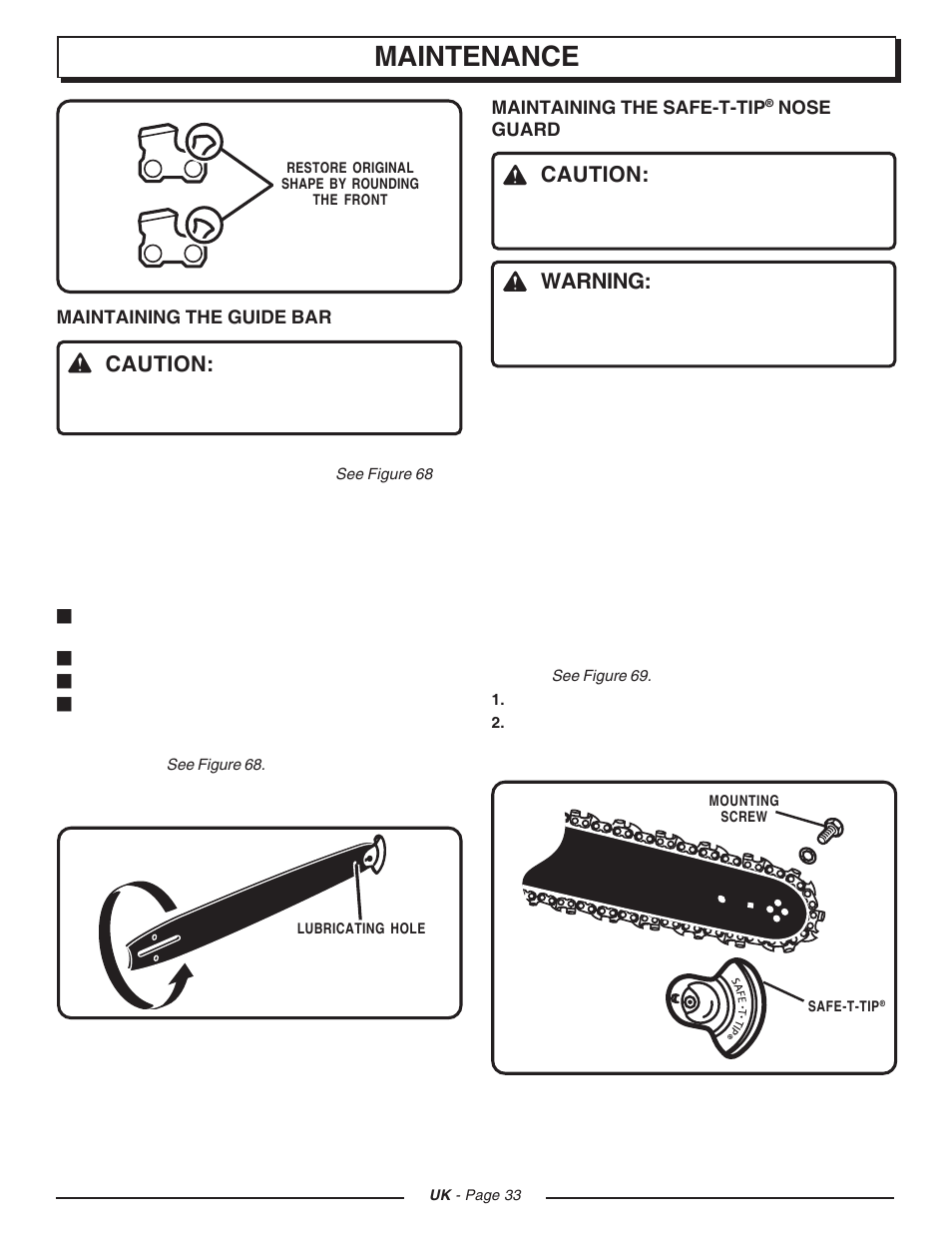 Maintenance, Caution, Warning | Homelite CSP3816 User Manual | Page 33 / 40