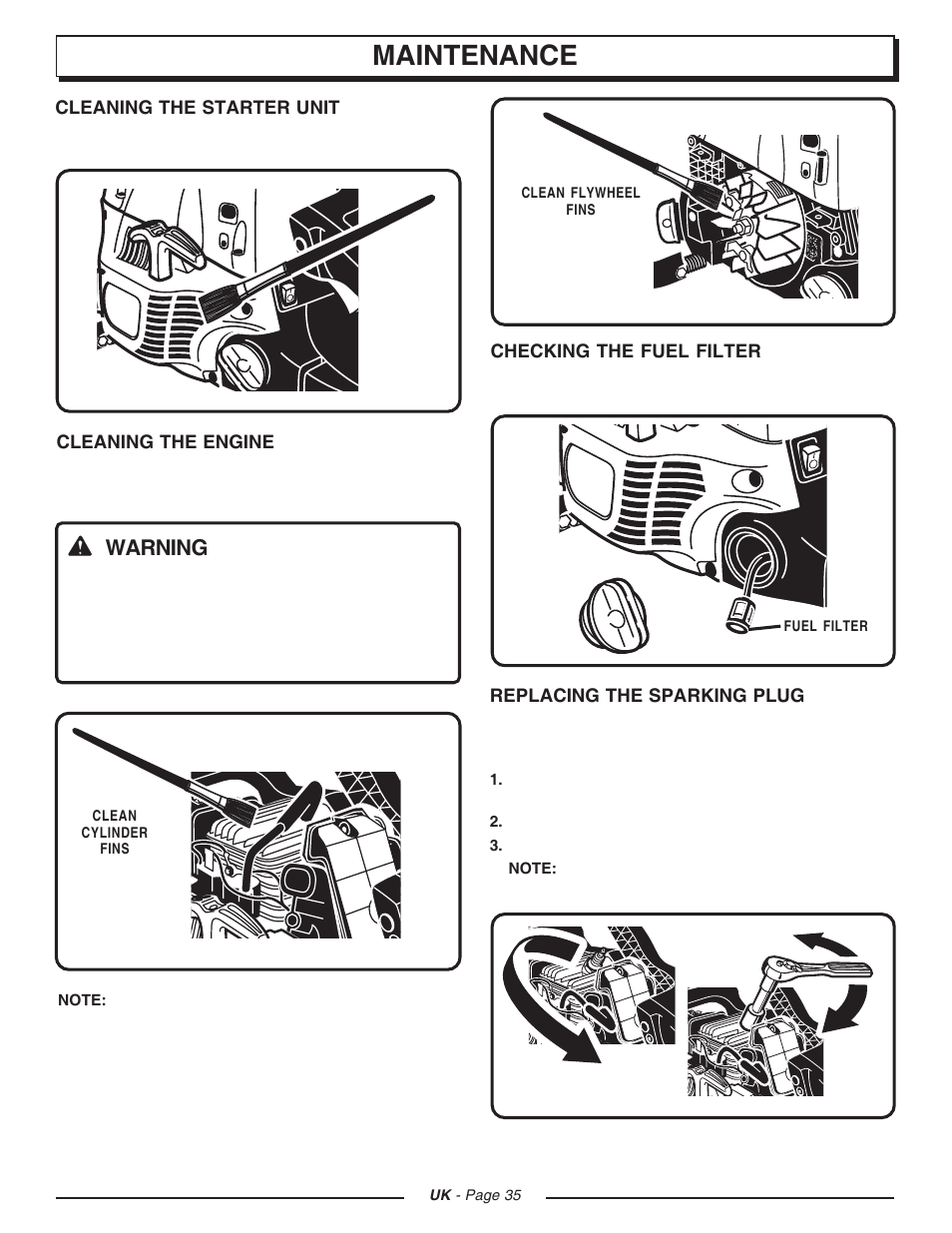 Maintenance, Warning | Homelite CSP3816 User Manual | Page 35 / 40