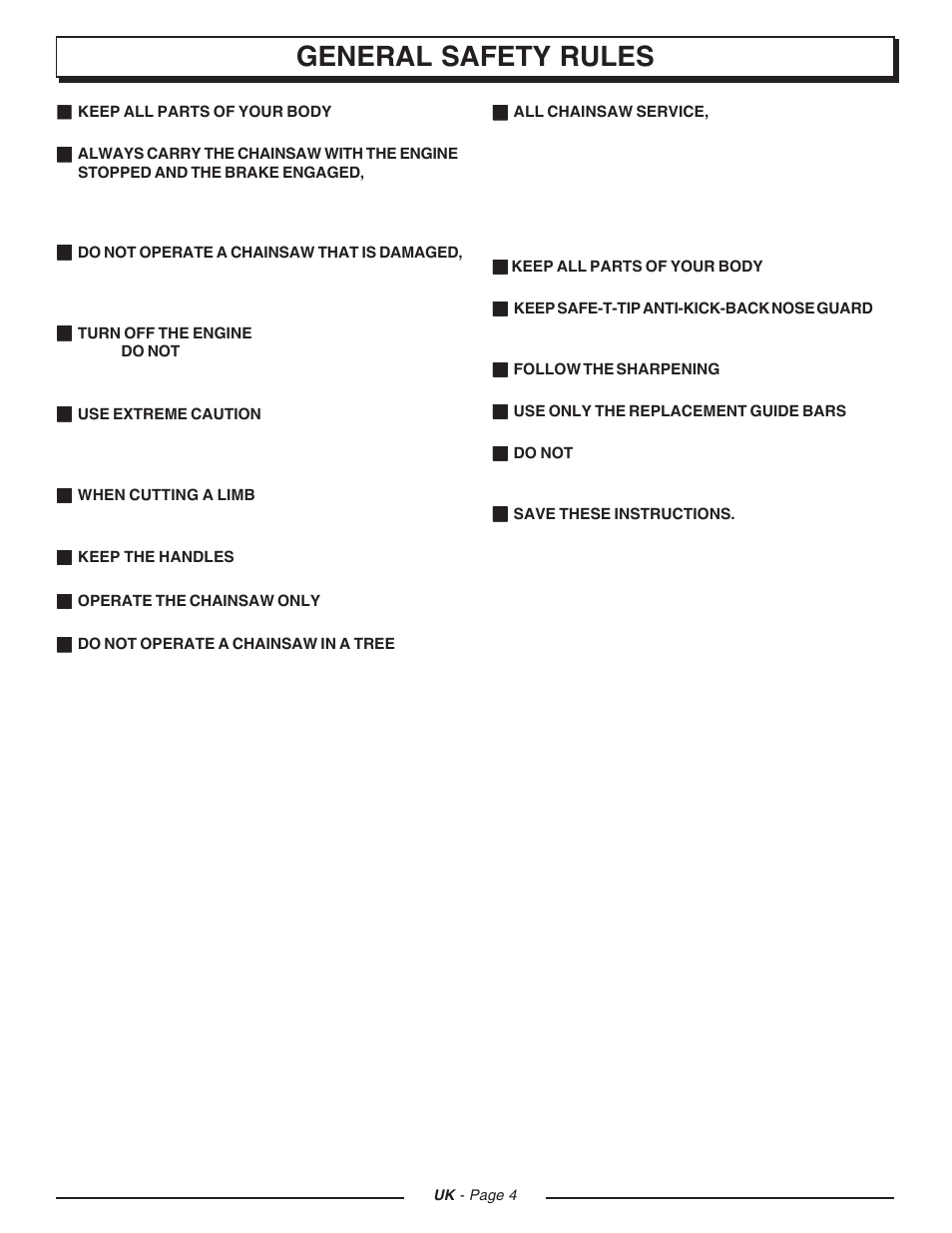 General safety rules | Homelite CSP3816 User Manual | Page 4 / 40