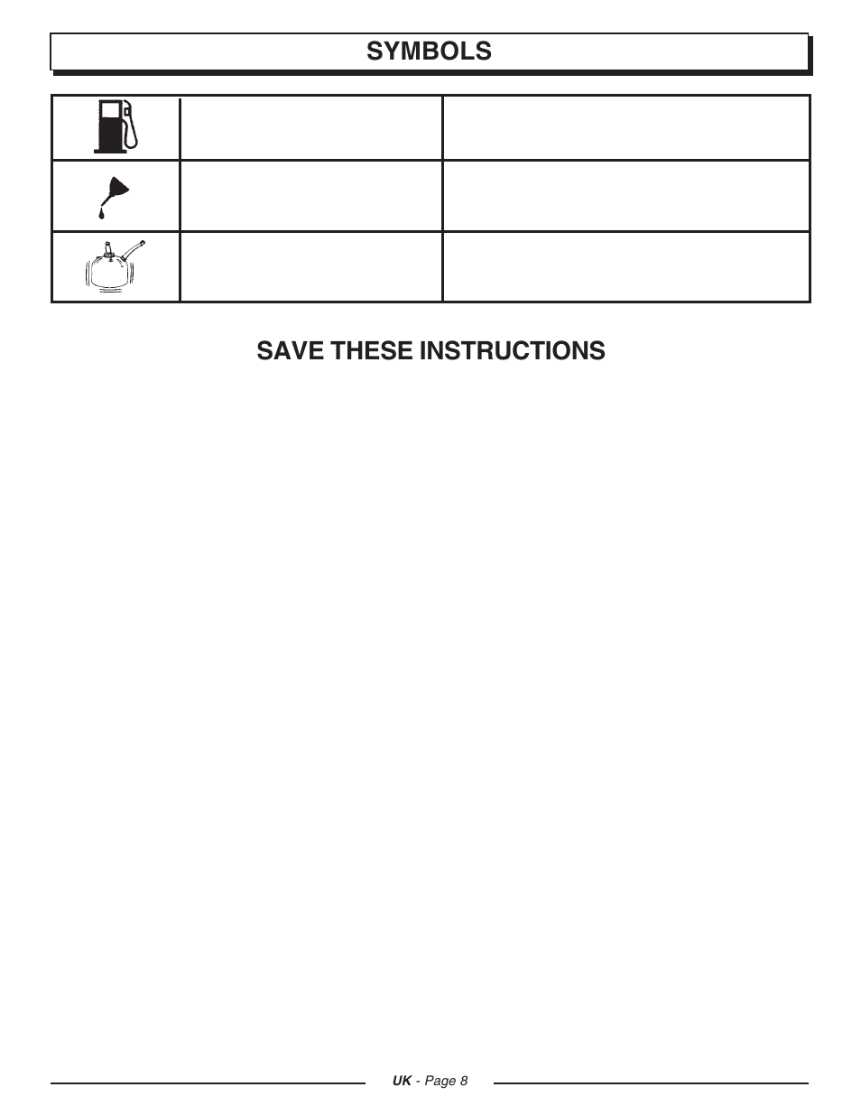 Save these instructions symbols | Homelite CSP3816 User Manual | Page 8 / 40